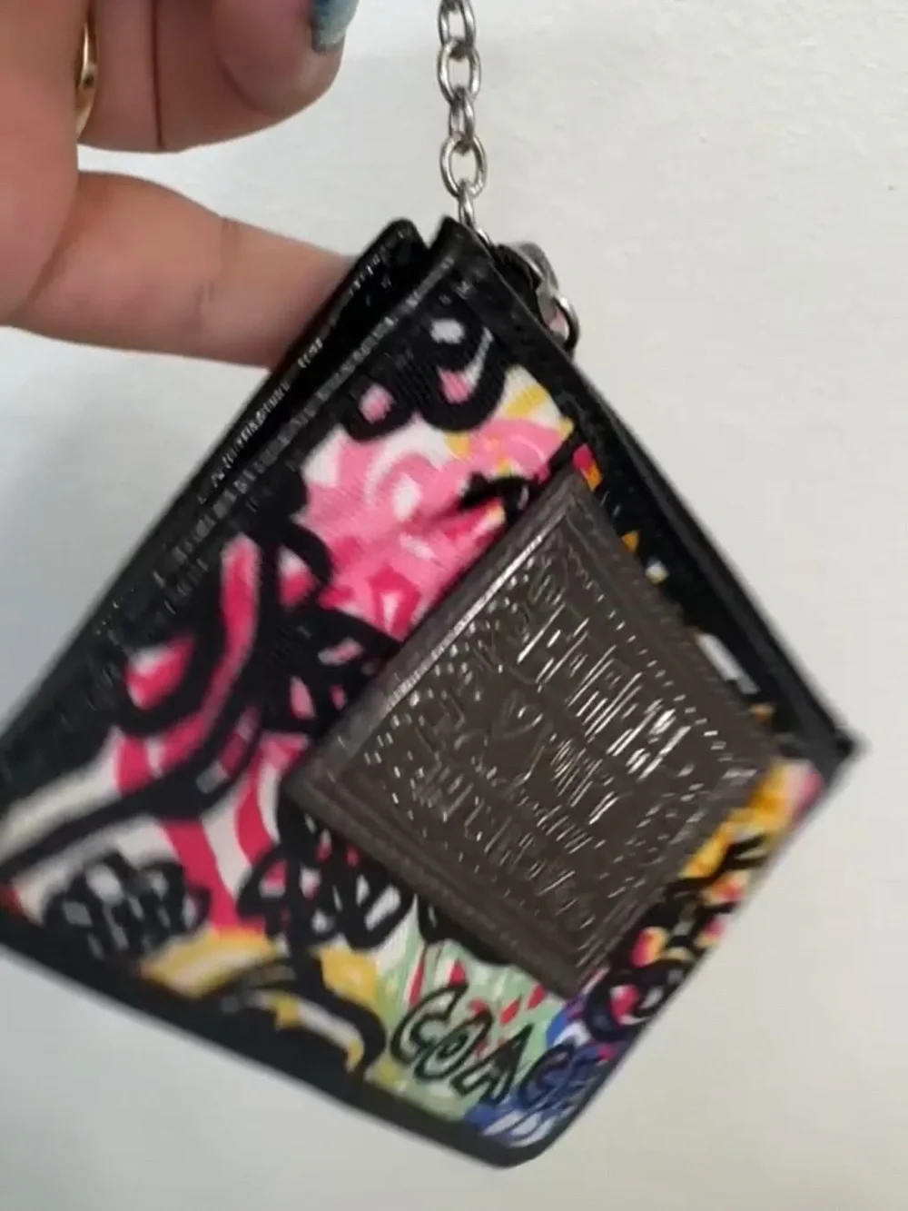 Coach Multicolor Floral Zip Card Case with key chain like new
